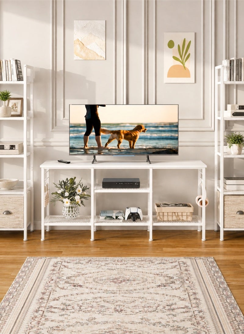 Yanara TV Stand for TVs up to 55 Inches – Entertainment Center with Open Storage Shelves, Media Console Table with Soundbar Shelf, White, for Living Room & Bedroom - Image 2