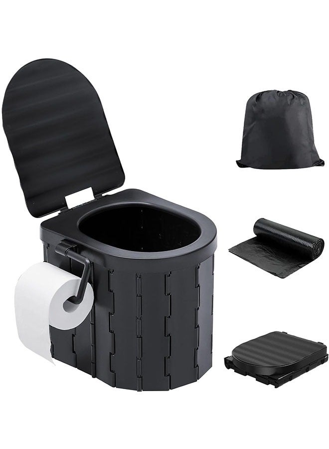 Generic Portable Folding Toilet with Lid,Camping Toilet with Paper Towel Holder,Waterproof Toilet and Vehicle Mounted Toilet for Hiking/Boat Trips/Beach, Camping/Long Trips(Black) - Image 1