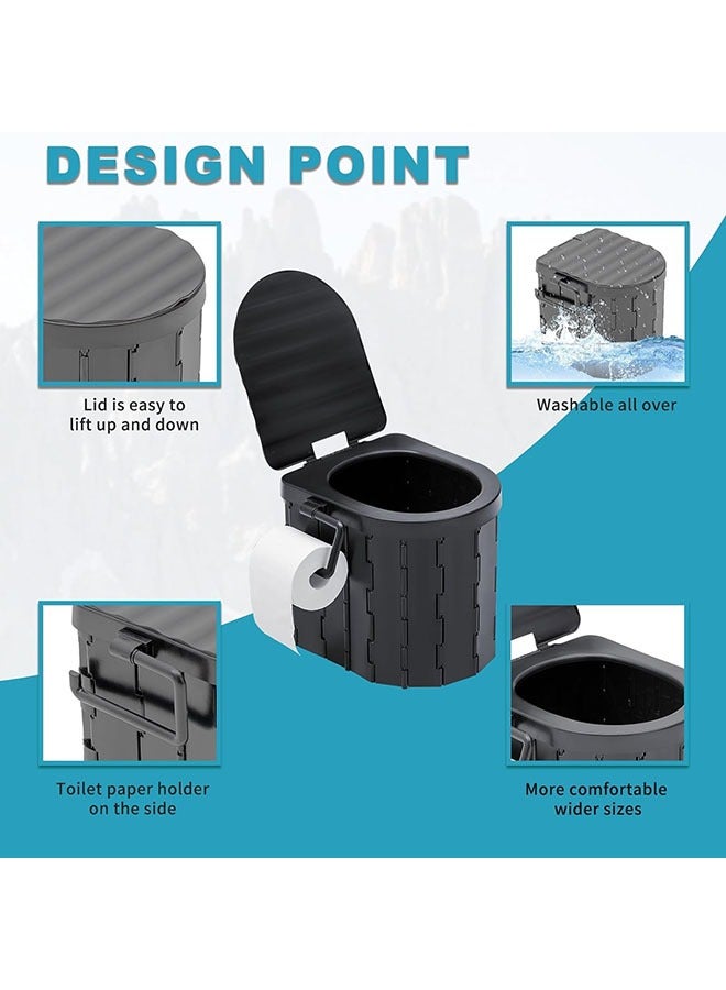 Generic Portable Folding Toilet with Lid,Camping Toilet with Paper Towel Holder,Waterproof Toilet and Vehicle Mounted Toilet for Hiking/Boat Trips/Beach, Camping/Long Trips(Black) - Image 2