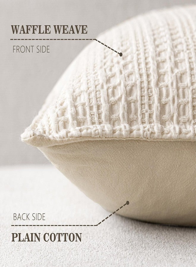 Foindtower Set of 2 Decorative Cotton Waffle Weave Throw Pillow Covers Euro Shams Cushion Covers Accent European Pillowcase for Bed Couch Sofa Bedroom Living Room Home Decor 26×26 Inch Natural Beige - Image 2
