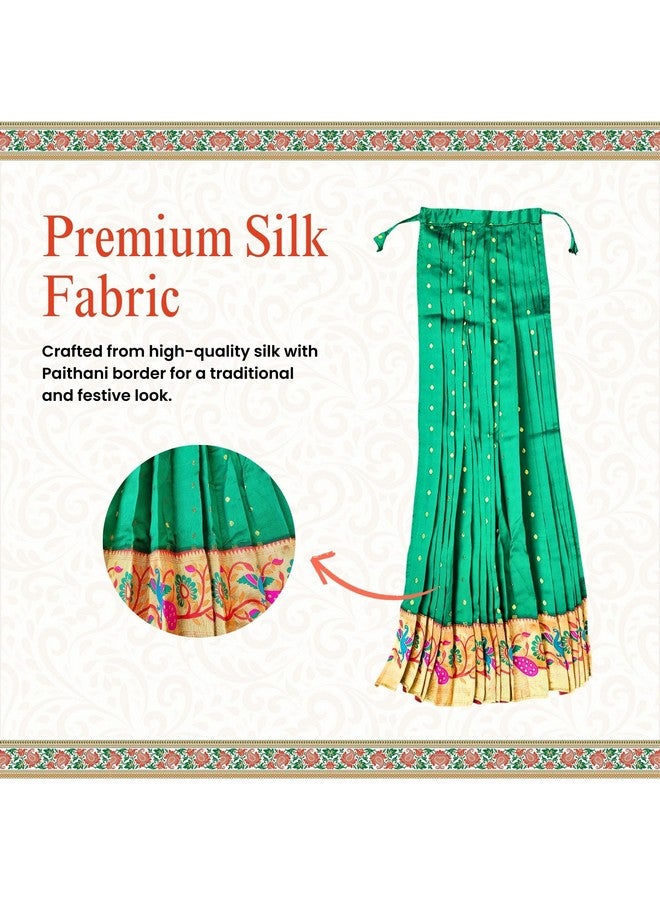 PUNYATVA Readymade Paithani Gudhi Cover or Vastra(Green)/ Gudi Padawa Paithani Saree/Gudhipadawa Festival Decoration Gift/GudiPadva Readymade Saree Cover for Pooja/Gudhi Padawa D√©cor - Image 3