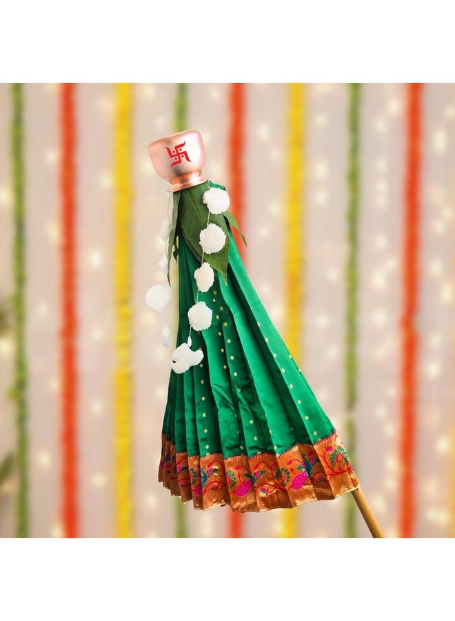 PUNYATVA Readymade Paithani Gudhi Cover or Vastra(Green)/ Gudi Padawa Paithani Saree/Gudhipadawa Festival Decoration Gift/GudiPadva Readymade Saree Cover for Pooja/Gudhi Padawa D√©cor - Image 2