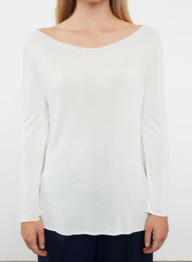 trendyol Ecru Transparent Look Fine Knitwear Sweater TWOAW25KZ00120 - Image 2