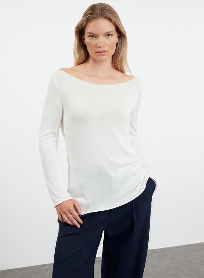 trendyol Ecru Transparent Look Fine Knitwear Sweater TWOAW25KZ00120 - Image 4