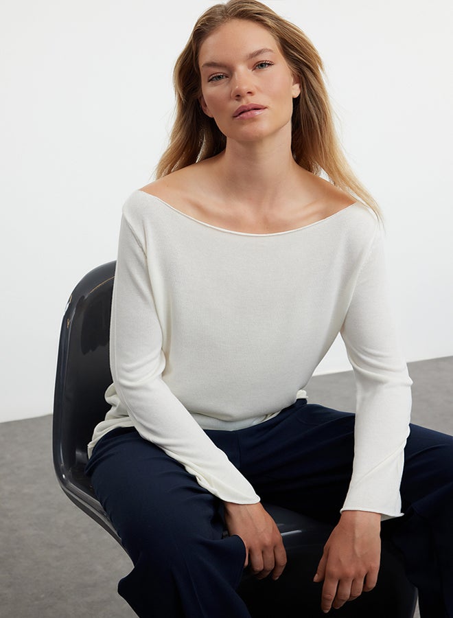 trendyol Ecru Transparent Look Fine Knitwear Sweater TWOAW25KZ00120 - Image 1