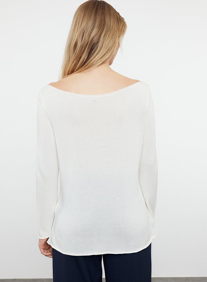 trendyol Ecru Transparent Look Fine Knitwear Sweater TWOAW25KZ00120 - Image 5