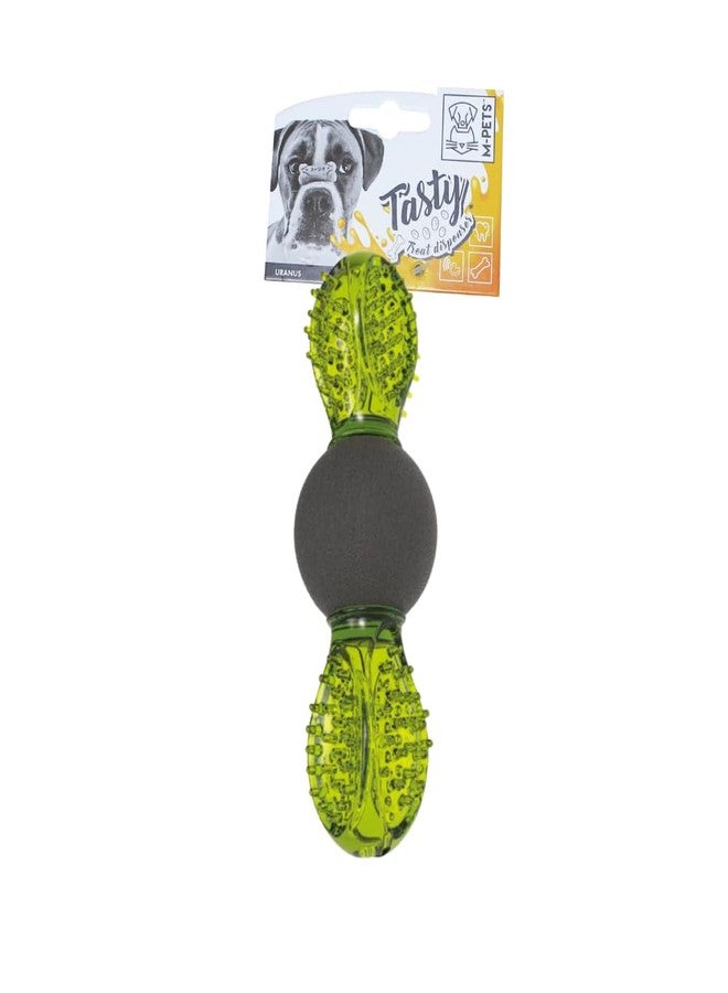 أم-بيتس موزع مكافآت الكلاب إم-بيتس أورانوس، ذو حواف متعددة تمنع تراكم البلاك والجير، ويدلك اللثة، مزود بصافرة صوتية عالية مدمجة، يُملأ بالمكافآت الجافة وزبدة الفول السوداني للعب الجلب، مناسب للكلاب الصغيرة، أخضر - Image 1