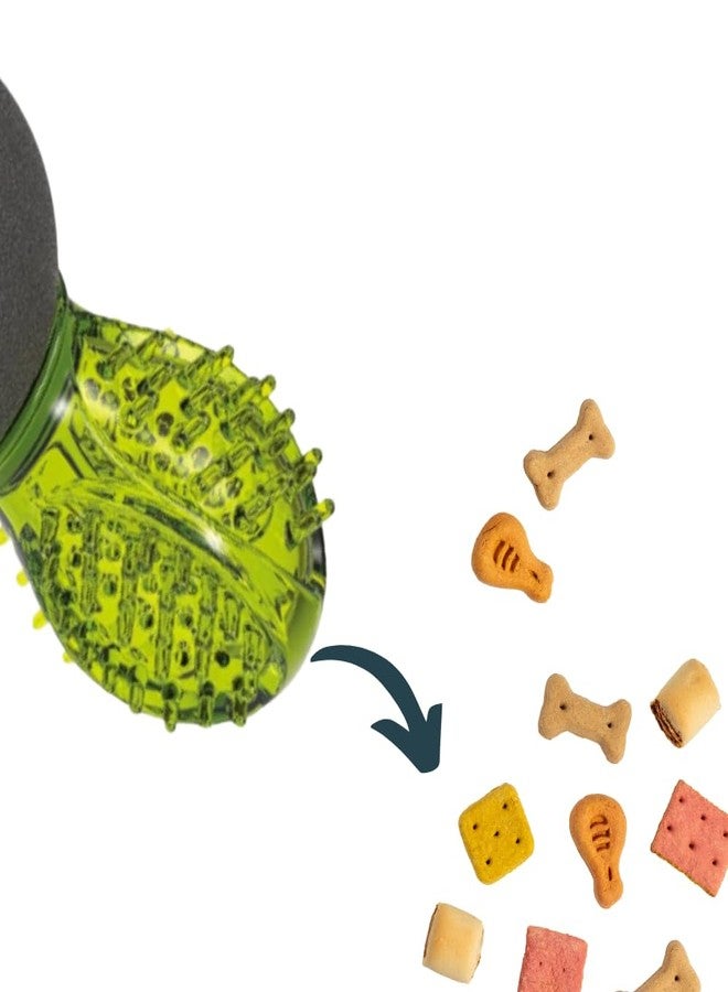 أم-بيتس موزع مكافآت الكلاب إم-بيتس أورانوس، ذو حواف متعددة تمنع تراكم البلاك والجير، ويدلك اللثة، مزود بصافرة صوتية عالية مدمجة، يُملأ بالمكافآت الجافة وزبدة الفول السوداني للعب الجلب، مناسب للكلاب الصغيرة، أخضر - Image 4