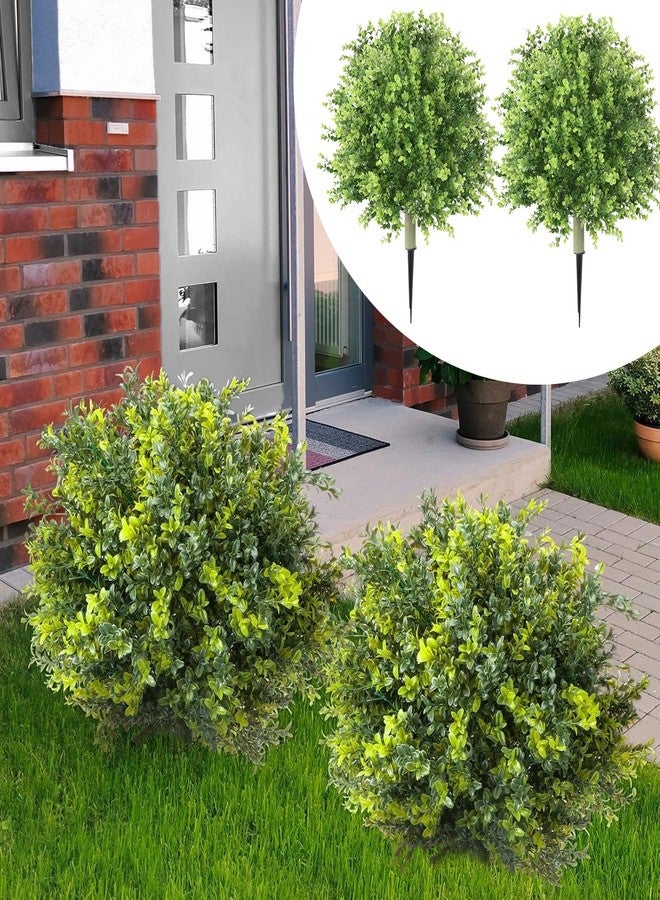 WAKCCIL 2 Pack Artificial Boxwood Topiary Ball 24'' Faux Boxwood Tree with Ground Spike Outdoor Fake Green Boxwood Plants Sun Resistant Evergreen Bush Round Topiary Shrub Plant for Garden Yard Porch Patio - Image 1