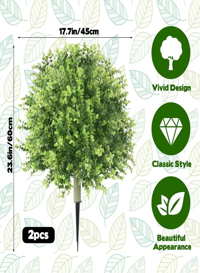 WAKCCIL 2 Pack Artificial Boxwood Topiary Ball 24'' Faux Boxwood Tree with Ground Spike Outdoor Fake Green Boxwood Plants Sun Resistant Evergreen Bush Round Topiary Shrub Plant for Garden Yard Porch Patio - Image 2