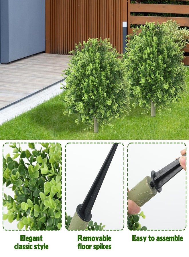 WAKCCIL 2 Pack Artificial Boxwood Topiary Ball 24'' Faux Boxwood Tree with Ground Spike Outdoor Fake Green Boxwood Plants Sun Resistant Evergreen Bush Round Topiary Shrub Plant for Garden Yard Porch Patio - Image 3
