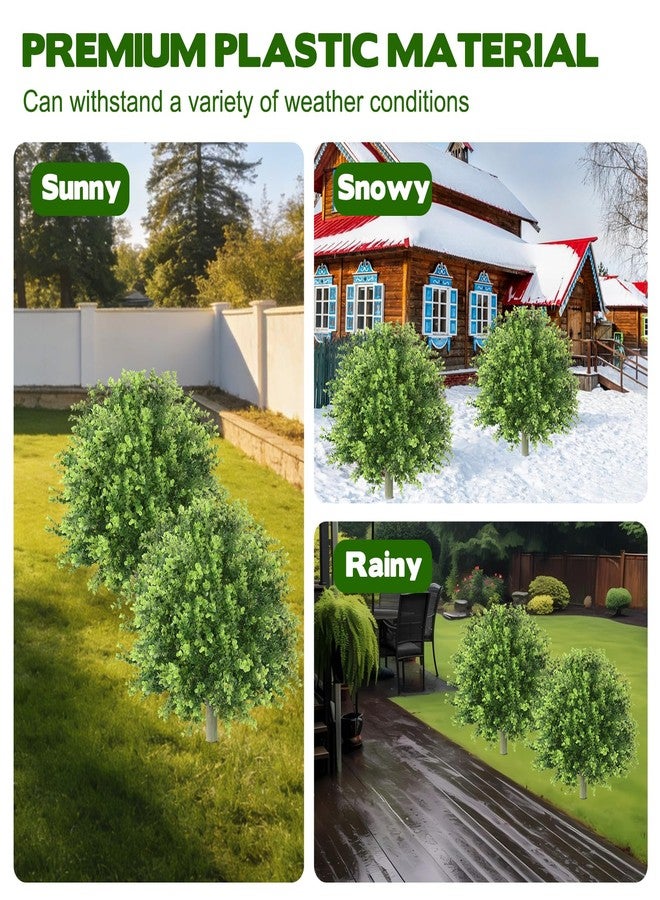 WAKCCIL 2 Pack Artificial Boxwood Topiary Ball 24'' Faux Boxwood Tree with Ground Spike Outdoor Fake Green Boxwood Plants Sun Resistant Evergreen Bush Round Topiary Shrub Plant for Garden Yard Porch Patio - Image 4