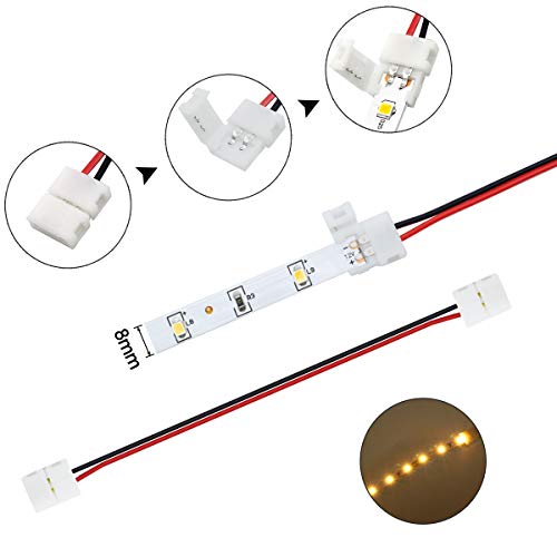 LightingWill 10pcs/Pack Strip to Strip with Wire Solderless Snap Down 2Pin Conductor LED Strip Connector for 8mm Wide 3528 2835 Single Color Flex LED Strips - Image 2