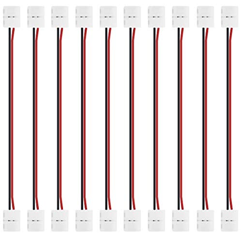 LightingWill 10pcs/Pack Strip to Strip with Wire Solderless Snap Down 2Pin Conductor LED Strip Connector for 8mm Wide 3528 2835 Single Color Flex LED Strips - Image 1