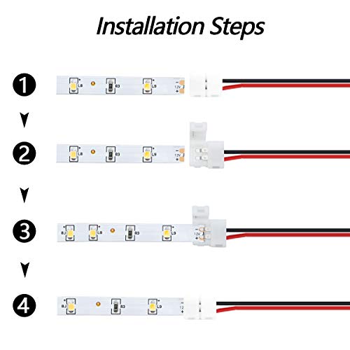LightingWill 10pcs/Pack Strip to Strip with Wire Solderless Snap Down 2Pin Conductor LED Strip Connector for 8mm Wide 3528 2835 Single Color Flex LED Strips - Image 3