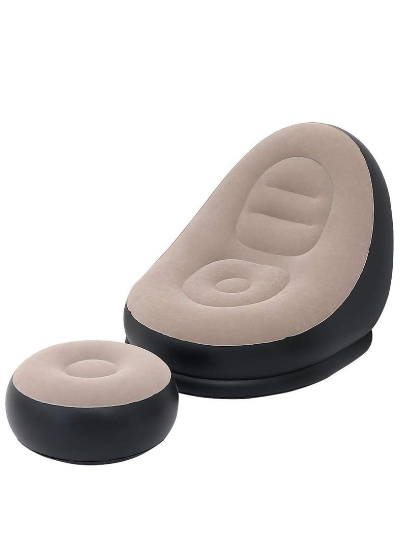 Plan A - Inflatable Recliner Chair with Footrest and Air Pump, Perfect for Living Room or Sleep, Comfortable and Space-Saving, Suitable for Reading, Gaming, Relaxing Indoor and Outdoor (Black x Beige) - Image 1