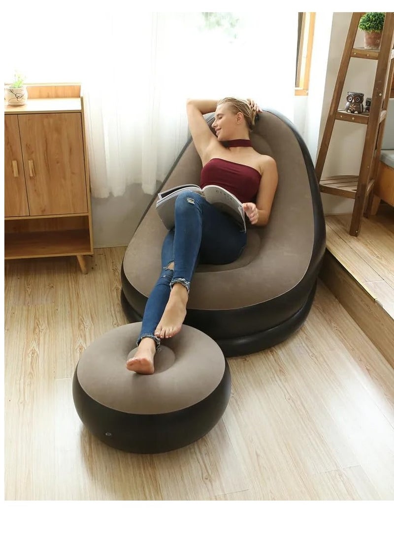 Plan A - Inflatable Recliner Chair with Footrest and Air Pump, Perfect for Living Room or Sleep, Comfortable and Space-Saving, Suitable for Reading, Gaming, Relaxing Indoor and Outdoor (Black x Beige) - Image 1