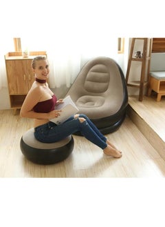 Plan A Inflatable Recliner Chair with Footrest and Air Pump, Perfect for Living Room or Sleep, Comfortable and Space-Saving, Suitable for Reading, Gaming, Relaxing Indoor and Outdoor (Black x Beige)  - Image 4