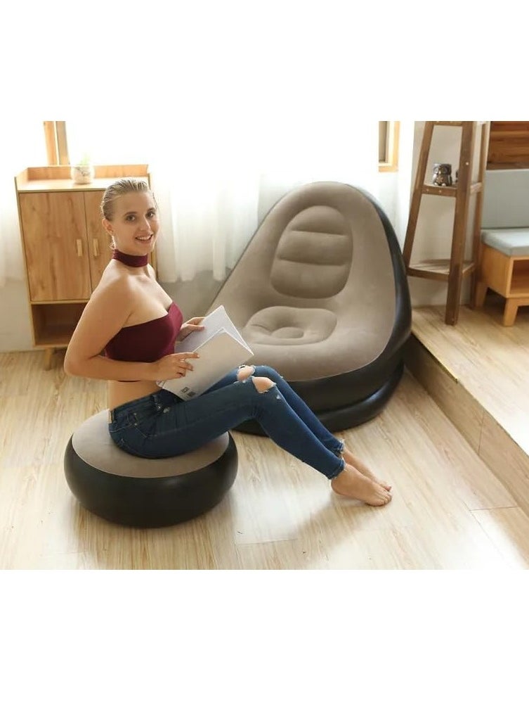 Plan A - Inflatable Recliner Chair with Footrest and Air Pump, Perfect for Living Room or Sleep, Comfortable and Space-Saving, Suitable for Reading, Gaming, Relaxing Indoor and Outdoor (Black x Beige) - Image 1