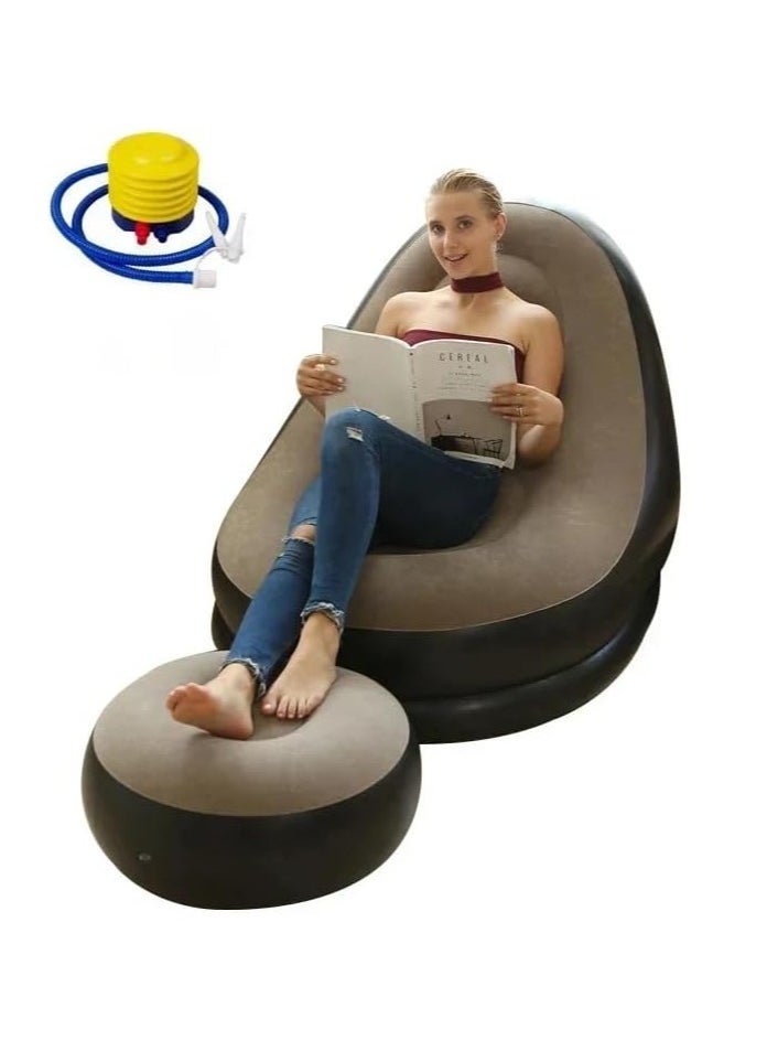 Plan A - Inflatable Recliner Chair with Footrest and Air Pump, Perfect for Living Room or Sleep, Comfortable and Space-Saving, Suitable for Reading, Gaming, Relaxing Indoor and Outdoor (Black x Beige) - Image 1