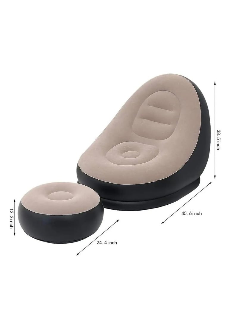 Plan A - Inflatable Recliner Chair with Footrest and Air Pump, Perfect for Living Room or Sleep, Comfortable and Space-Saving, Suitable for Reading, Gaming, Relaxing Indoor and Outdoor (Black x Beige) - Image 1