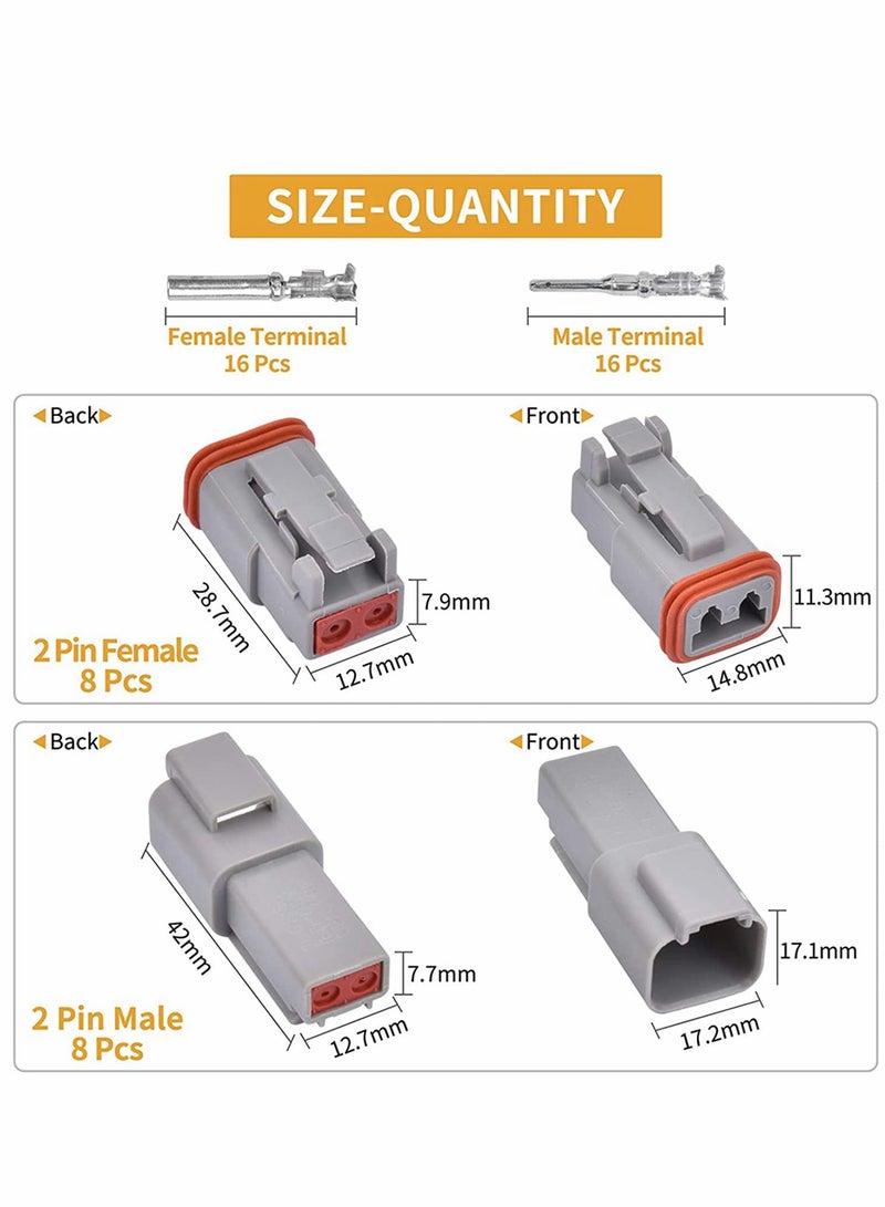 KASTWAVE Electrical Wire Connector Plug, 8 Sets 2 Pin 22-16AWG Waterproof Sealed Auto Gray Male and Female Terminal Connectors for Motorcycle, Truck, Car, Boats, Scooter - Image 2