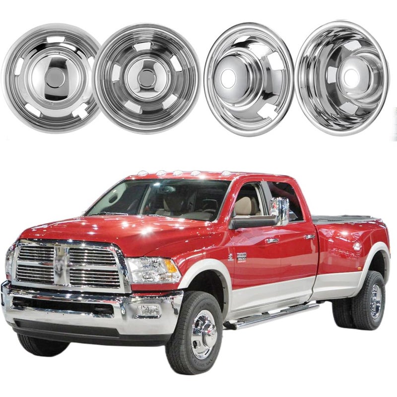 Puermto 4pcs 17 Protective Polished Stainless Steel Dually Wheel Simulators Waterproof Replacements Bolt On Wheel Cover Removable Centre Cap8 Lug Hubcap Fit for 0318 Dodge Ram 3500 WInstall Tool