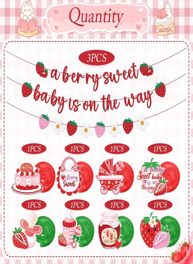 Refavor Strawberry Baby Shower Decorations - A Berry Sweet Baby Is on the Way Banners Cute Strawberry Decorations Strawberry Sweet Baby Hanging Swirls Ceiling Decor Girls - Image 3
