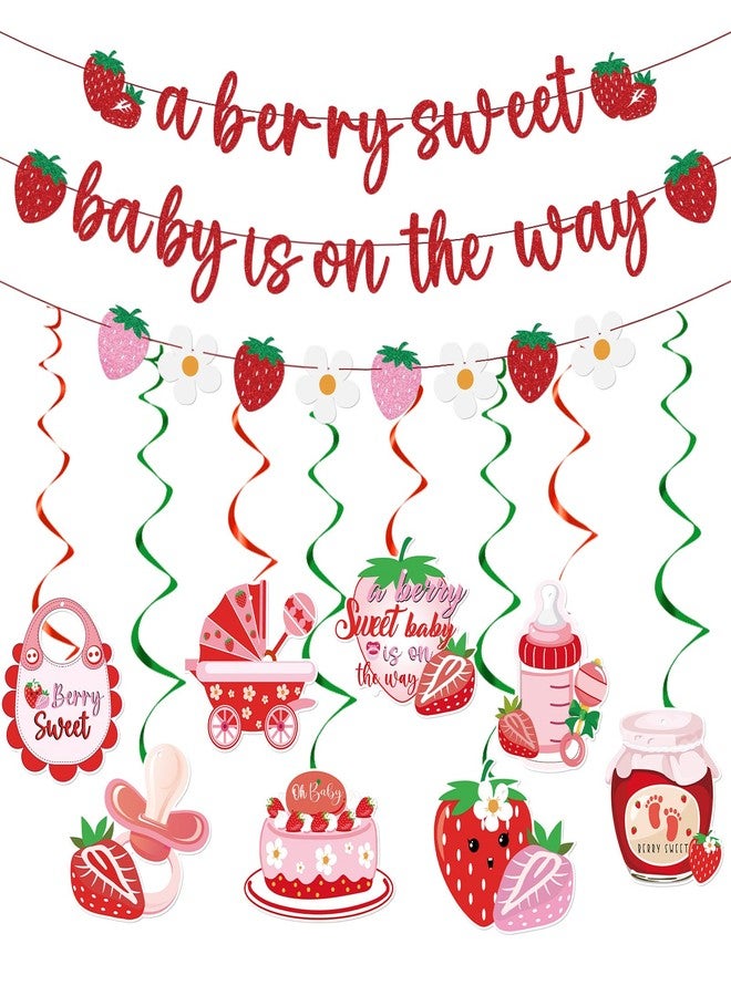 Refavor Strawberry Baby Shower Decorations - A Berry Sweet Baby Is on the Way Banners Cute Strawberry Decorations Strawberry Sweet Baby Hanging Swirls Ceiling Decor Girls - Image 1