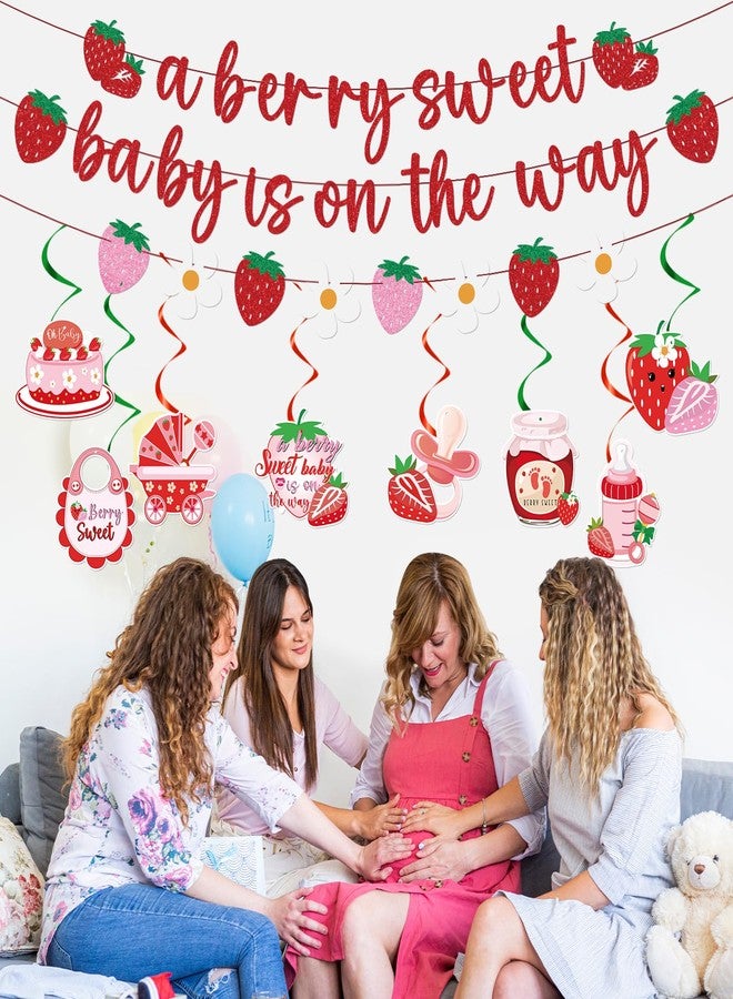 Refavor Strawberry Baby Shower Decorations - A Berry Sweet Baby Is on the Way Banners Cute Strawberry Decorations Strawberry Sweet Baby Hanging Swirls Ceiling Decor Girls - Image 4
