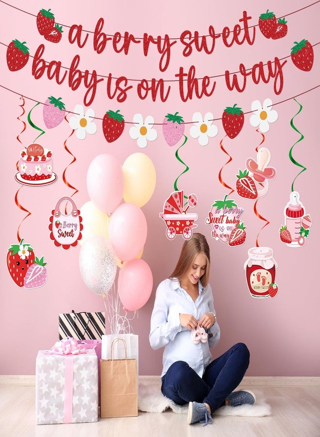 Refavor Strawberry Baby Shower Decorations - A Berry Sweet Baby Is on the Way Banners Cute Strawberry Decorations Strawberry Sweet Baby Hanging Swirls Ceiling Decor Girls - Image 5