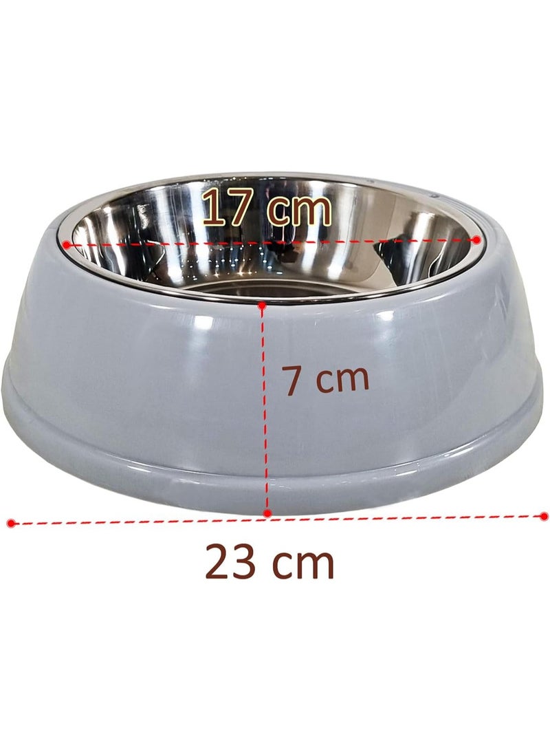أن ان سي بيتس وعاء طعام للحيوانات الأليفة من الفولاذ المقاوم للصدأ للقطط والكلاب الصغيرة، وعاء طعام متين من مادة البولي بروبيلين مع تصميم غير قابل للانزلاق، مناسب للطعام الرطب والماء، ملحقات تغذية الحيوانات الأليفة، سهل التنظيف 23 سم (رمادي) - Image 2