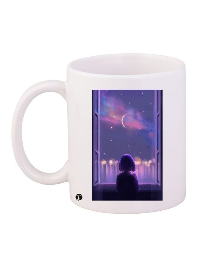 RYN Cartoon Printed Coffee Mug White/Purple/Pink 11ounce