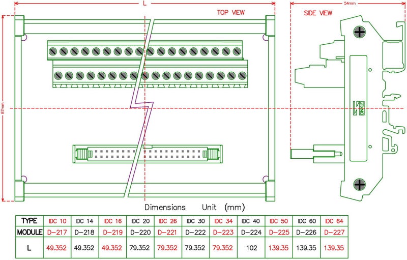 Electronics-Salon DIN Rail Mount Flat Ribbon Cable 0.1" FRC Connector Interface Module, Terminal Block Breakout Board (IDC40 2x20Pin) - Image 5