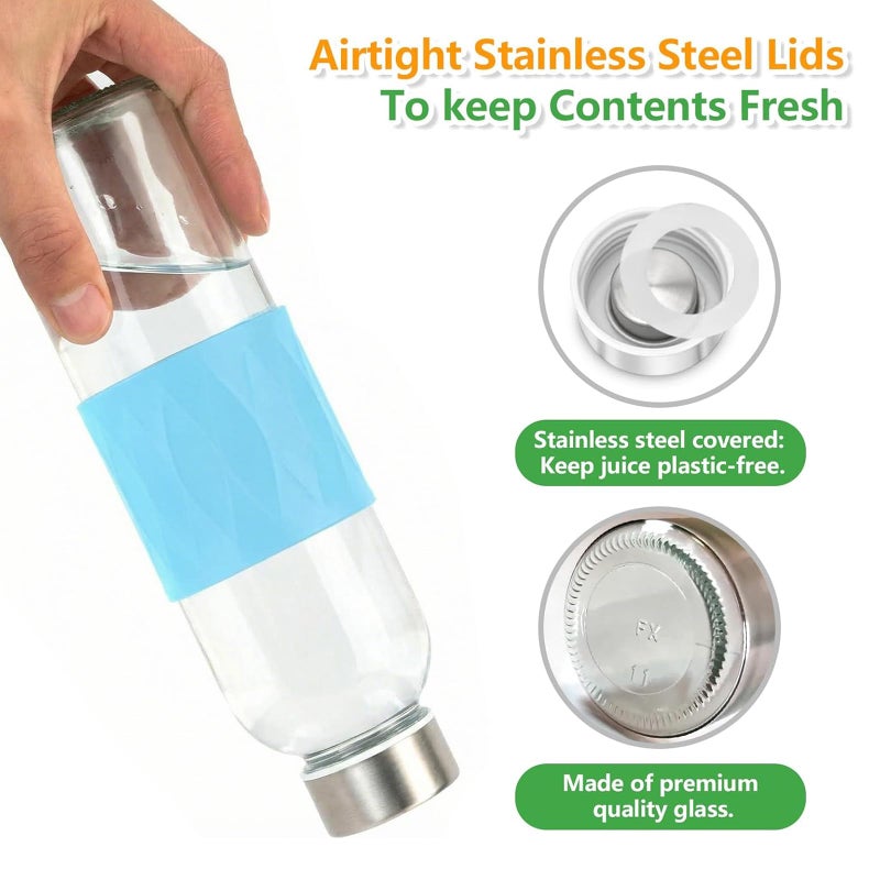 Zukro 18 oz Glass Water Bottles with Lids, 3 Pack Leak Proof Juice Bottles With Stainless Steel Cap for Juicing, Smoothie, Homemade Beverages Container, Reusable Drinking Jar with Grip Band, BPA Free - Image 3