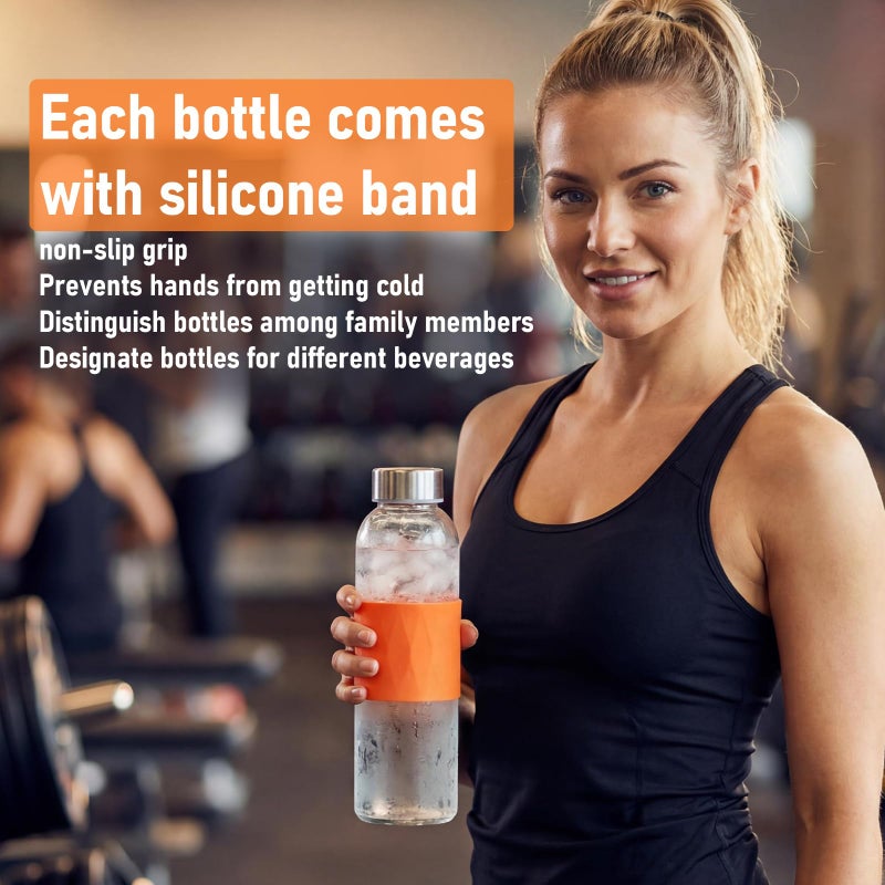 Zukro 18 oz Glass Water Bottles with Lids, 3 Pack Leak Proof Juice Bottles With Stainless Steel Cap for Juicing, Smoothie, Homemade Beverages Container, Reusable Drinking Jar with Grip Band, BPA Free - Image 5