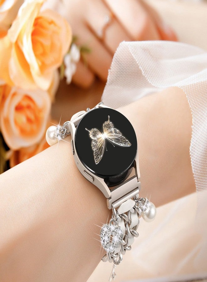 داجين سوار معدني أنيق متوافق مع ساعة سامسونج جالاكسي 7 (موديلات FE 6، 5، 4، مقاس 40 مم، 44 مم) وساعة جالاكسي أكتيف 2 (مقاس 20 مم). سلسلة جميلة مزينة بتعليقات جذابة، إكسسوارات رائعة لساعات سامسونج النسائية. - Image 4