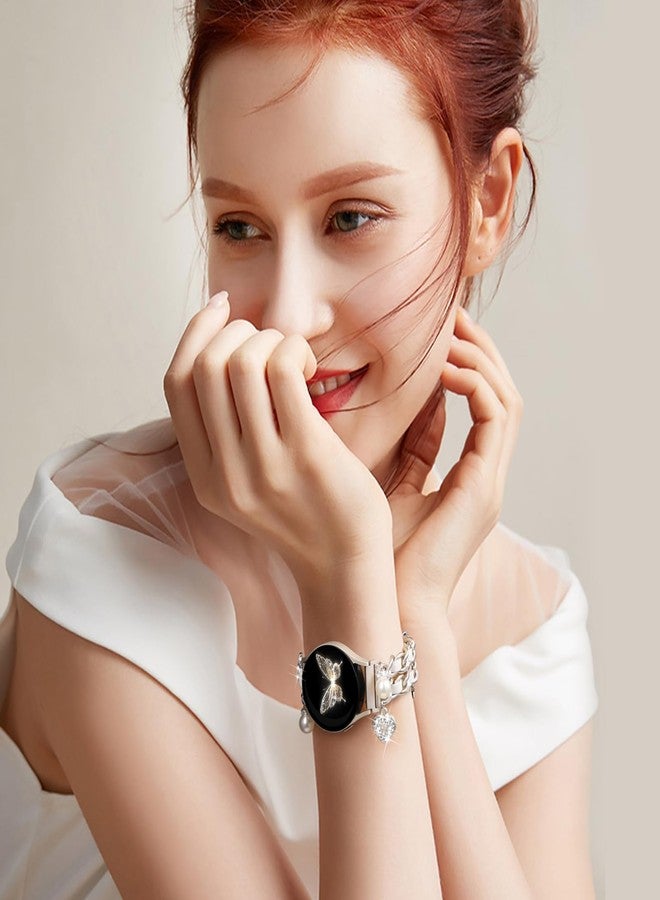 داجين سوار معدني أنيق متوافق مع ساعة سامسونج جالاكسي 7 (موديلات FE 6، 5، 4، مقاس 40 مم، 44 مم) وساعة جالاكسي أكتيف 2 (مقاس 20 مم). سلسلة جميلة مزينة بتعليقات جذابة، إكسسوارات رائعة لساعات سامسونج النسائية. - Image 3