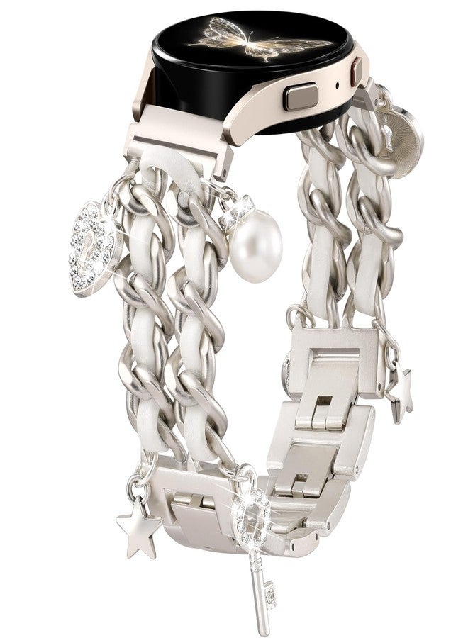 داجين سوار معدني أنيق متوافق مع ساعة سامسونج جالاكسي 7 (موديلات FE 6، 5، 4، مقاس 40 مم، 44 مم) وساعة جالاكسي أكتيف 2 (مقاس 20 مم). سلسلة جميلة مزينة بتعليقات جذابة، إكسسوارات رائعة لساعات سامسونج النسائية. - Image 1