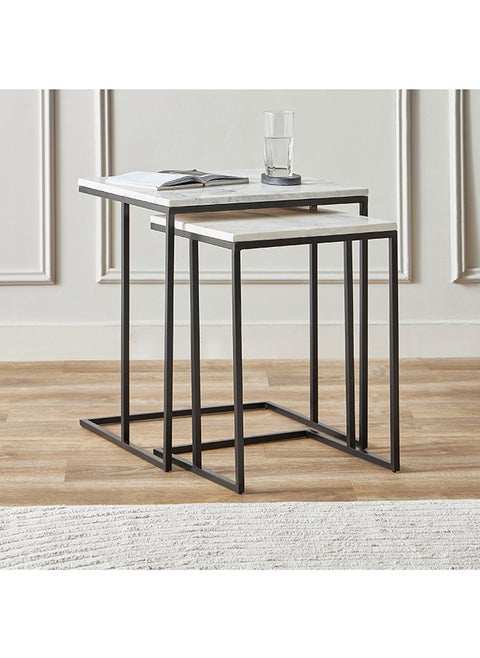 Duo Genuine Marble Top Nest of Tables - Set of 2