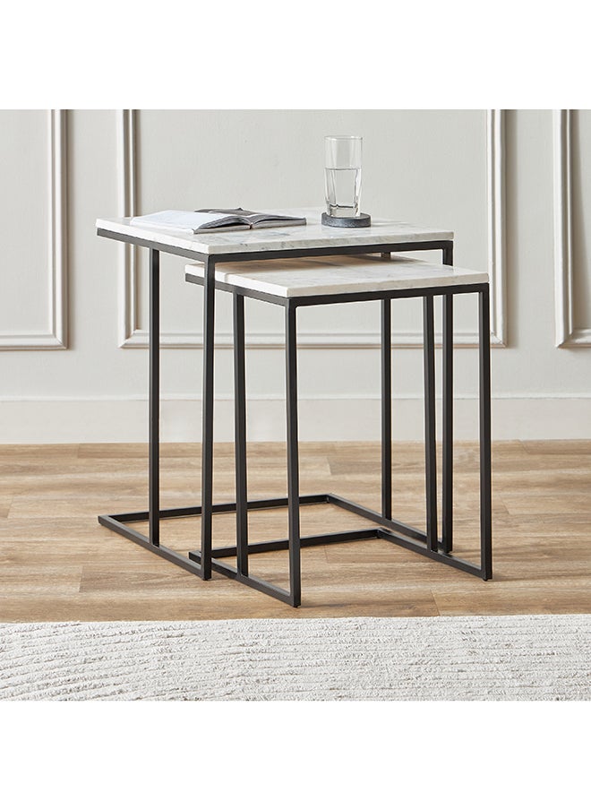 Home Box - Duo Genuine Marble Top Nest of Tables - Set of 2 - Image 1