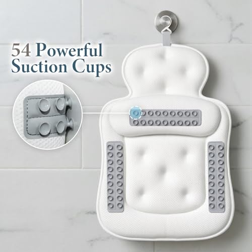VOXOR Bath Pillows for Tub, Comfortable Bathtub Cushion for Head and Neck with Soft 3D Mesh Fabric and 54 Non-Slip Suction Cups, Relaxing Tub and Shower Accessories Spa Gift White Standard - Image 5