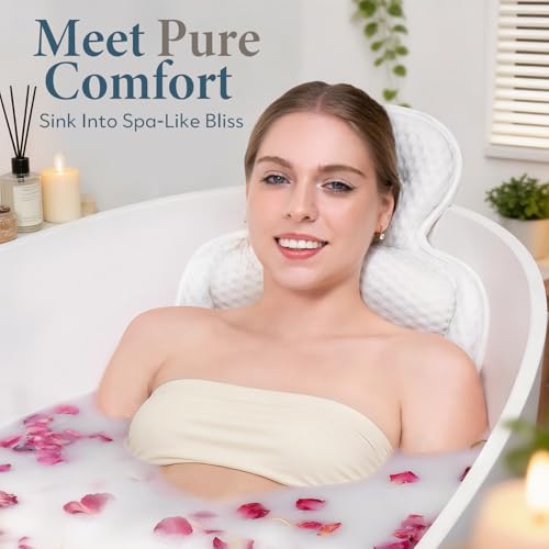 VOXOR Bath Pillows for Tub, Comfortable Bathtub Cushion for Head and Neck with Soft 3D Mesh Fabric and 54 Non-Slip Suction Cups, Relaxing Tub and Shower Accessories Spa Gift White Standard - Image 2
