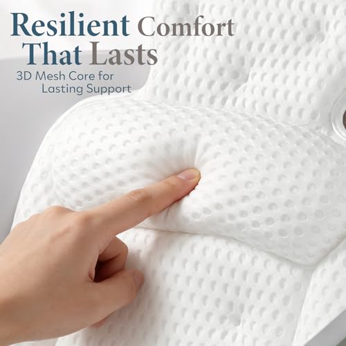 VOXOR Bath Pillows for Tub, Comfortable Bathtub Cushion for Head and Neck with Soft 3D Mesh Fabric and 54 Non-Slip Suction Cups, Relaxing Tub and Shower Accessories Spa Gift White Standard - Image 4