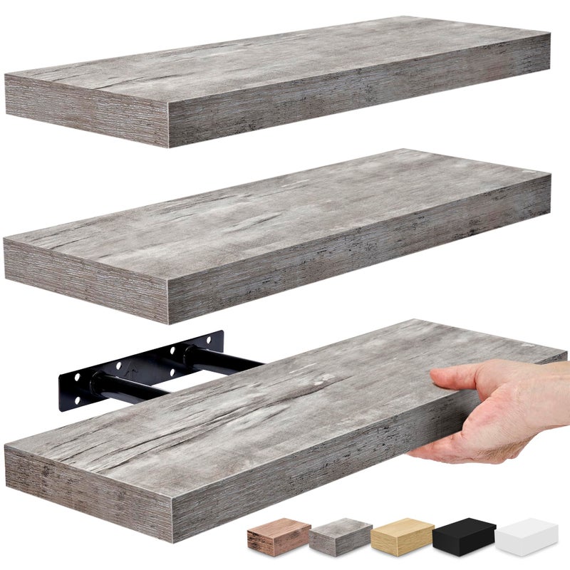 Sorbus Floating Shelves for Wall Bathroom Shelves Wall Mounted for Kitchen Bedroom Bathroom Storage Over Toilet Hanging Book Shelf for Wall Home Decor Living Room Gray 3 Pack