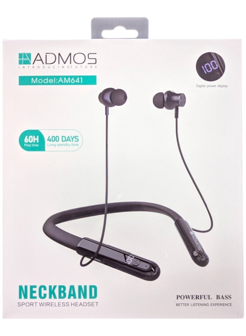 Admos Wireless Neckband with Quick Charge, 60hrs Playtime, Crystal Clear Super Bass Sound, Magnetic Metal Earpiece