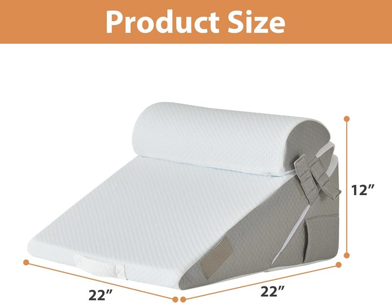 BIEEZZK 3PCS Wedge Pillow Set for After Surgery, Wedge Pillow for Acid Reflux Relief, Bed Wedge Pillow With Adjustable 9&12inch for Headboard,Sleeping, Orthopedic Memory Foam for Neck&Back Support, White/Grey - Image 3