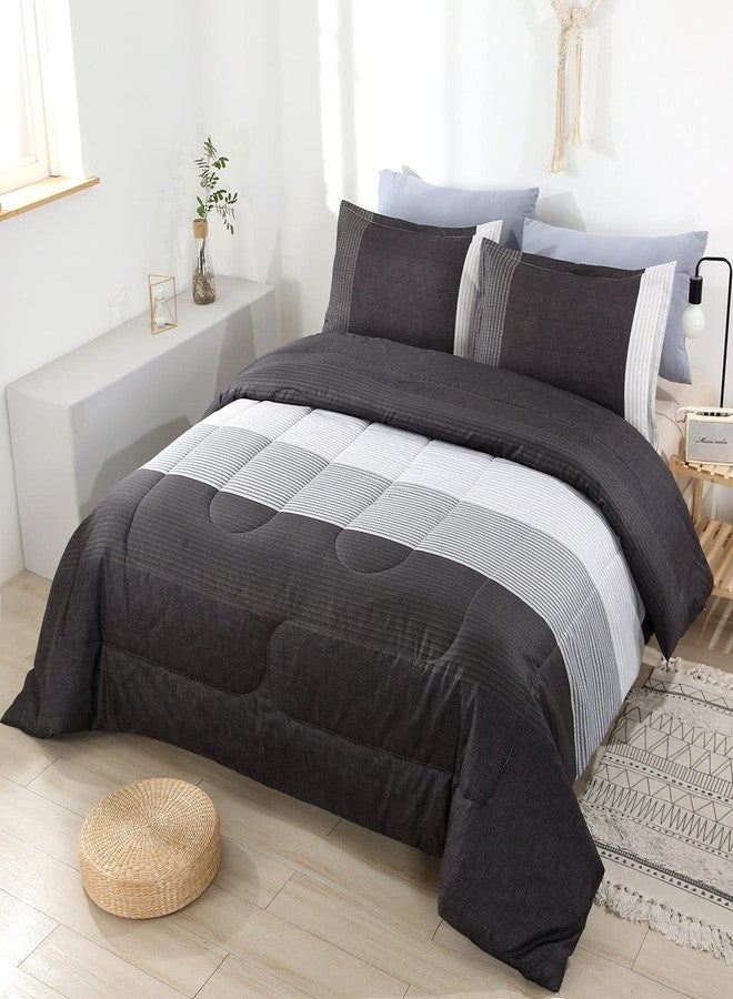 PERFEMET Full Size Comforter Sets 3 Pieces - Black White Grey Design Striped Bedding Set for Boys Men, Ultra Soft Lightweight Neutral Comforter for All Season (1 Comforter, 2 Pillowcases) - Image 1