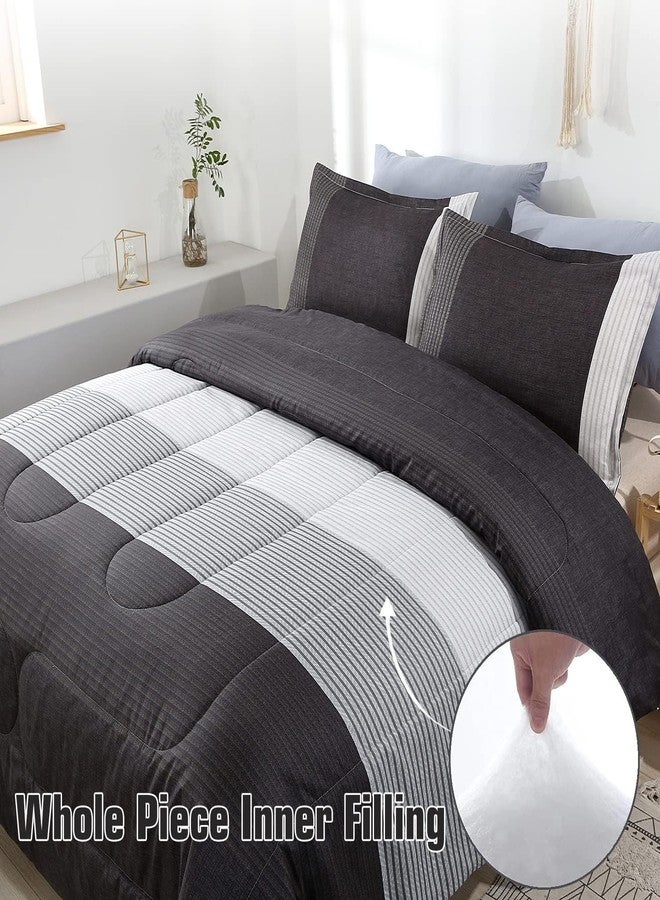 PERFEMET Full Size Comforter Sets 3 Pieces - Black White Grey Design Striped Bedding Set for Boys Men, Ultra Soft Lightweight Neutral Comforter for All Season (1 Comforter, 2 Pillowcases) - Image 4