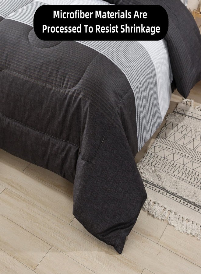 PERFEMET Full Size Comforter Sets 3 Pieces - Black White Grey Design Striped Bedding Set for Boys Men, Ultra Soft Lightweight Neutral Comforter for All Season (1 Comforter, 2 Pillowcases) - Image 5